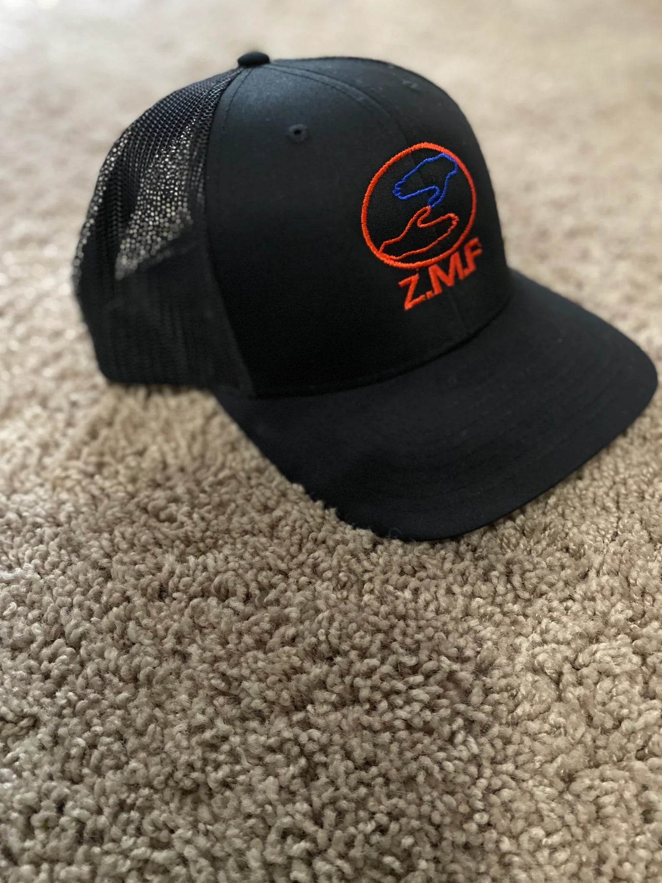 Z.M.F Snap Back Hat: Black Blue and Red Zero.Men.Fails